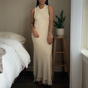 House Of Harlow 1960 Boho Bohemian Dress Size Small Beige Knit Maxi Fringe